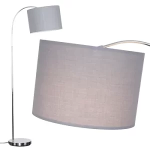 Curva Floor Lamp in Chrome with Large Grey Shade