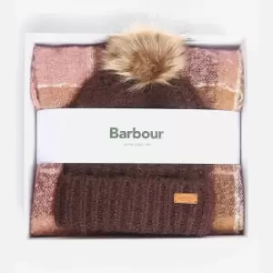 Barbour Womens Saltburn Beanie And Tartan Scarf Set - Chocolate