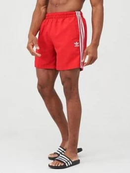 Adidas Originals 3 Stripe Swim Shorts - Red