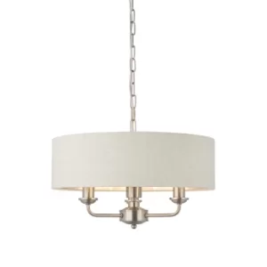 Highclere Single Shade Pendant Light Brushed Chrome Plate, Natural Linen