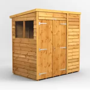 6x4 Power Overlap Pent Double Door Garden Shed