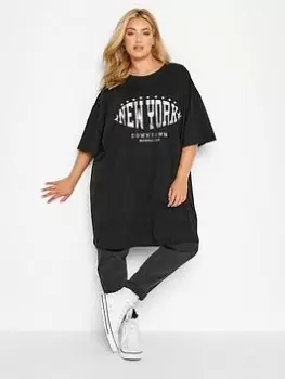 Yours Oversized 'new York' Tunic. Black, Size 20, Women