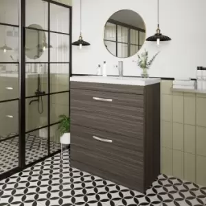 Athena Floor Standing 2-Drawer Vanity Unit with Basin-1 800mm Wide - Anthracite Woodgrain - Nuie