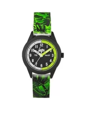 Hype Hype Kids Green Leaf Pattern Silicone Strap With Black Dial