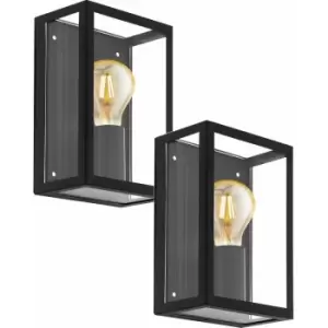 Loops - 2 pack IP44 Outdoor Wall Light Black & Glass Box 1x 60W E27 Porch Lamp