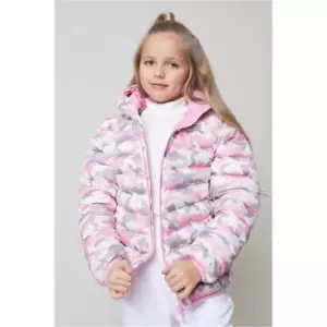 I Saw It First Pink Girls Camouflage Padded Puffer Jacket With Hood - Pink