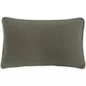 Furn - Cosmo Velvet Mini Pom Pom Trim Cushion Cover, Grey, 30 x 50 Cm