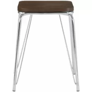 District Chrome Metal / Elm Small Wood Stool - Premier Housewares