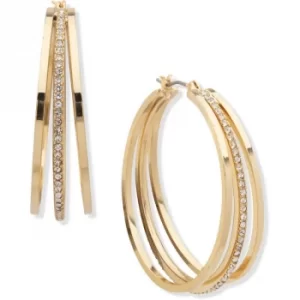 DKNY Jewellery Gold Coloured 40mm 3 Row Pave Hoop Earrings