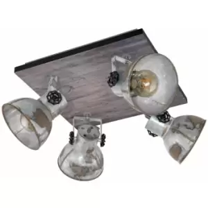 Adjustable 4 Bulb Ceiling Spotlight Wood & Raw Industrial Steel Shade 40W E27