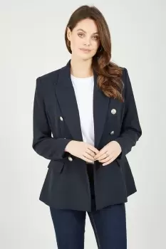 Navy Blazer With Contrast Stripe Lining