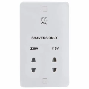 KnightsBridge Pure 9mm White Dual Voltage 115/230V Shaver Socket With Neon