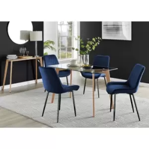 Furniturebox UK - Furniturebox Malmo Rectangular Glass and Wooden Leg Modern Industrial Dining Table & 4 Navy Pesaro Black Leg Velvet Chairs