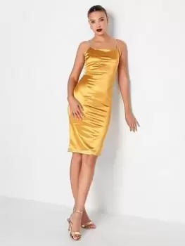 Long Tall Sally Gold Diamante Strap Satin Dress, Gold, Size 10, Women