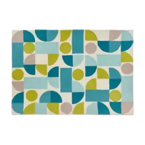 Retro Multicolour Circles Colourblock Rug