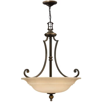 Elstead - Hinkley Plymouth Bowl Ceiling Pendant Light 3x E27 Olde Bronze