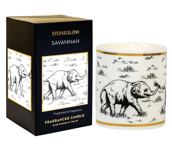 Stoneglow Keepsake Savanna Ceramic Candle Black and white