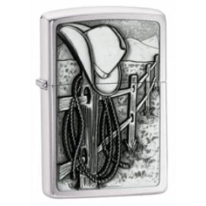 Zippo Resting Cow boy Emblem Brushed Chrome Windproof Lighter