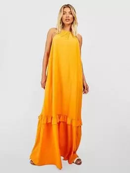 Boohoo Halterneck Ruffle Hem Maxi Dress - Orange, Size 12, Women