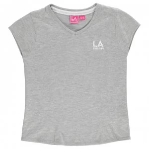 LA Gear V Neck T Shirt Junior Girls - Grey Marl