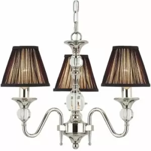 Loops - Diana Ceiling Pendant Chandelier Bright Nickel & Black Pleat Shade 3 Lamp Light