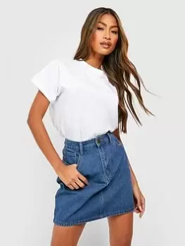 Boohoo High Waisted Denim Skirt - Mid Wash, Blue, Size 6, Women