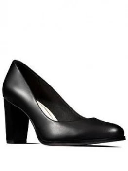 Clarks Kaylin Cara Heeled Shoes - Black Leather, Size 8, Women