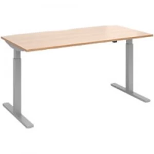 Elev8² Sit Stand Single Desk with Beech Coloured Melamine Top and Silver Frame 2 Legs Mono 1600 x 800 x 675 - 1175 mm