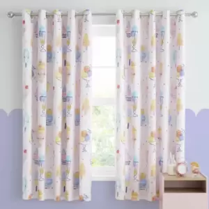 Kids Ice Cream Fundae Print Easy Care Lined Eyelet Curtains, Pink, 66 x 72" - Catherine Lansfield