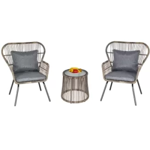 Outsunny 3 Pieces Outdoor Patio Bistro Set, Wicker Rattan Furniture 2 Chairs 1 Coffee Table with Metal Legs for Garden, Backyard, Deck, Grey