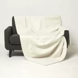 HOMESCAPES Diamond Quilted Cream Velvet Throw - Cream