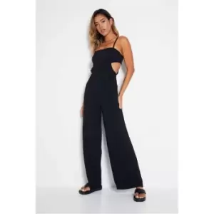 I Saw It First Black Woven Cami Strap Cut Out Wide Leg Jumpsuit - Black