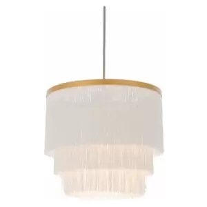 Matt Gold Ceiling Pendant Light Fitting - White Tassels - Diffused Light Effect