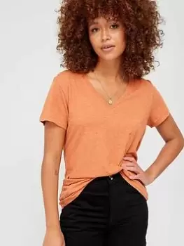 Superdry Studios Slub Vee Neck T-Shirt - Orange, Size 10, Women