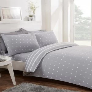 Brushed Cotton Spots and Stripe Reversible Duvet Set