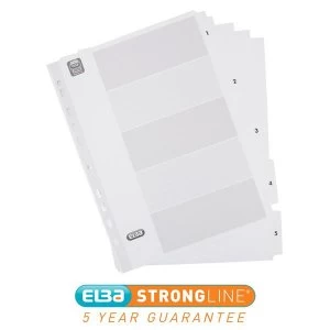 Elba A4 Strongline Mylar reinforced Dividers Europunched 1 5 Clear Tabs White Single