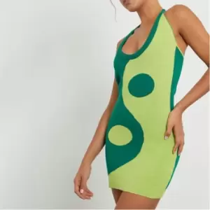 I Saw It First Halterneck Ying Yang Knit Mini Dress - Green