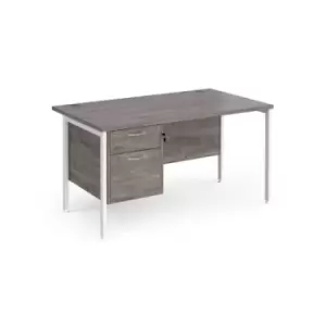 Maestro 25 straight desk 1400mm x 800mm with 2 drawer pedestal - white H-frame leg and grey oak top