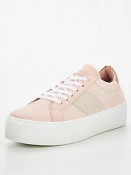 OFFICE Freya Flatform Lace Up Trainer - Pink , Nude, Size 5, Women