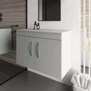 Nuie - Athena Wall Hung 2-Door Vanity Unit and Worktop 800mm Wide - Gloss Grey Mist