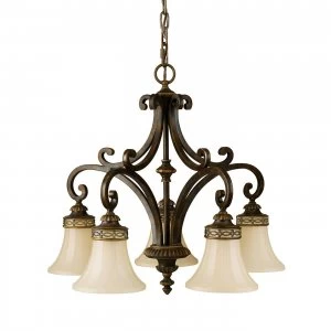 5 Light Multi Arm Chandelier Walnut Finish, E27