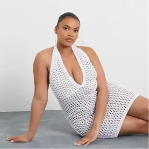 I Saw It First Plus Size Plunge Crochet Mini Dress - White