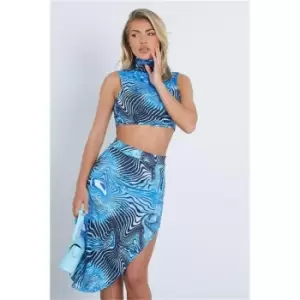 I Saw It First Blue Illusion Zebra Print High Neck Sleeveless Crop Top - Blue