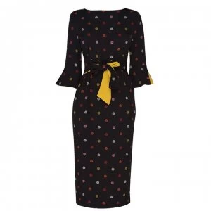 Biba Tie Midi Dress - Logo Spot