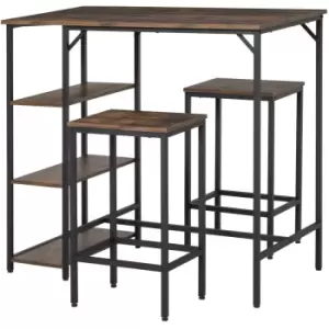 Homcom Industrial Bar Height Dining Table Set 3 Pieces With Built In 3 Tier Shelf