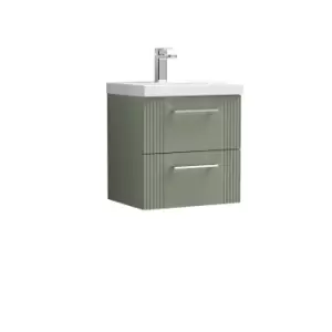 Nuie Deco 500mm Wall Hung 2 Drawer Vanity & Basin 3 - Satin Reed Green