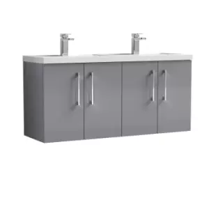 Nuie Arno 1200mm Wall Hung 4 Door Vanity & Double Polymarble Basin Cloud Grey