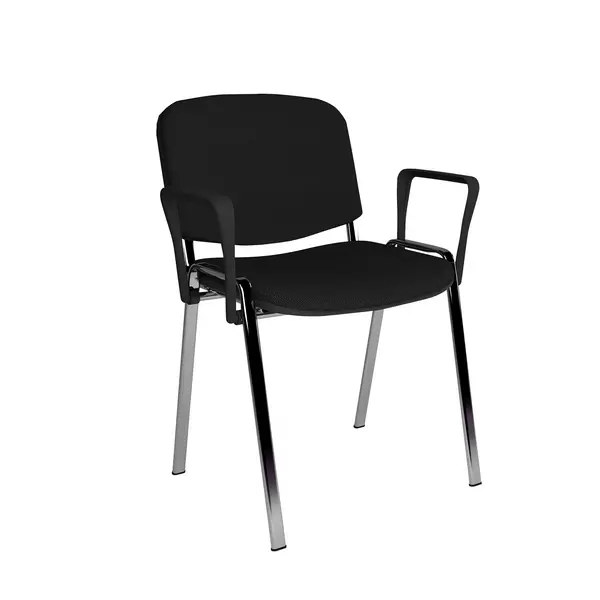 Taurus Meeting Room Stackable Chair with Chrome Frame and Fixed Arms - Black