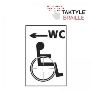 Disabled WC Arrow Left&rsquo; Sign; Self Adhesive Taktyle; White