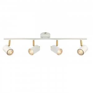 4 Light Spotlight Matt White Paint, Satin Brushed Gold, GU10